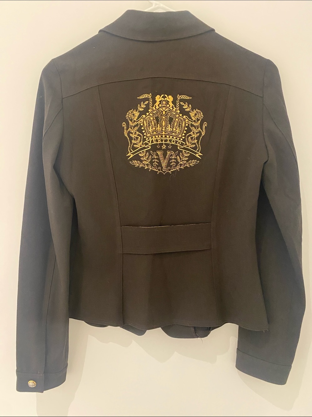 Vertigo Brown Blazer With Gold Tone Embroidery Embellishment On Back Small